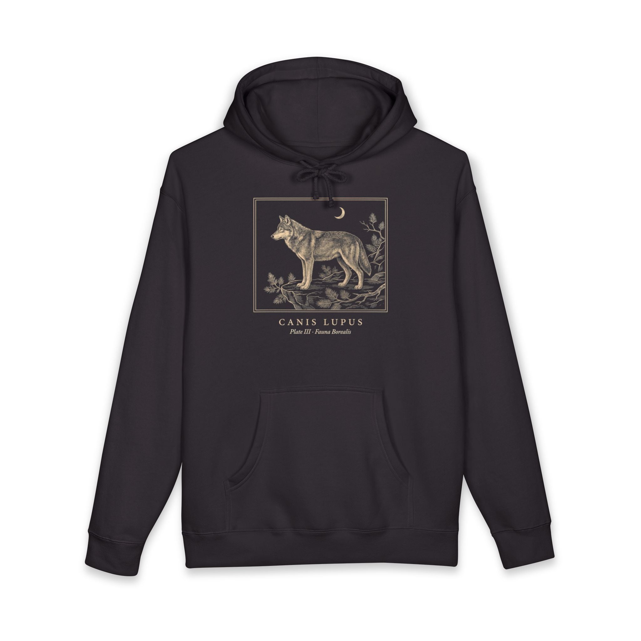 Grey Wolf Engraving Heavyweight Hoodie – Canis Lupus Vintage Plate