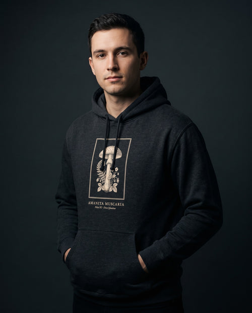 Amanita Muscaria Botanical Engraving Heavyweight Hoodie – Vintage Mushroom Plate