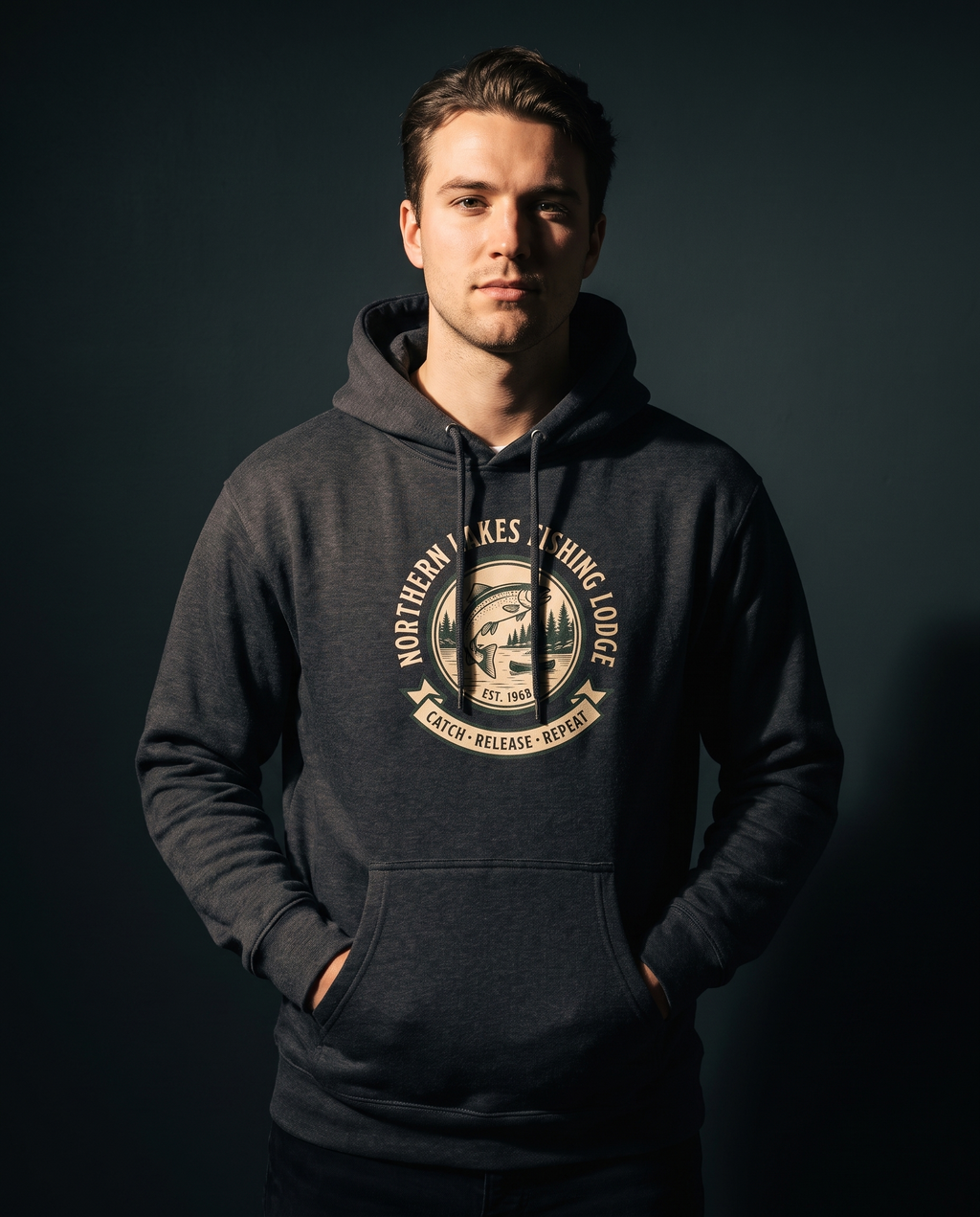 Northern Lakes Fishing Lodge Heavyweight Hoodie – Vintage 1958 Crest