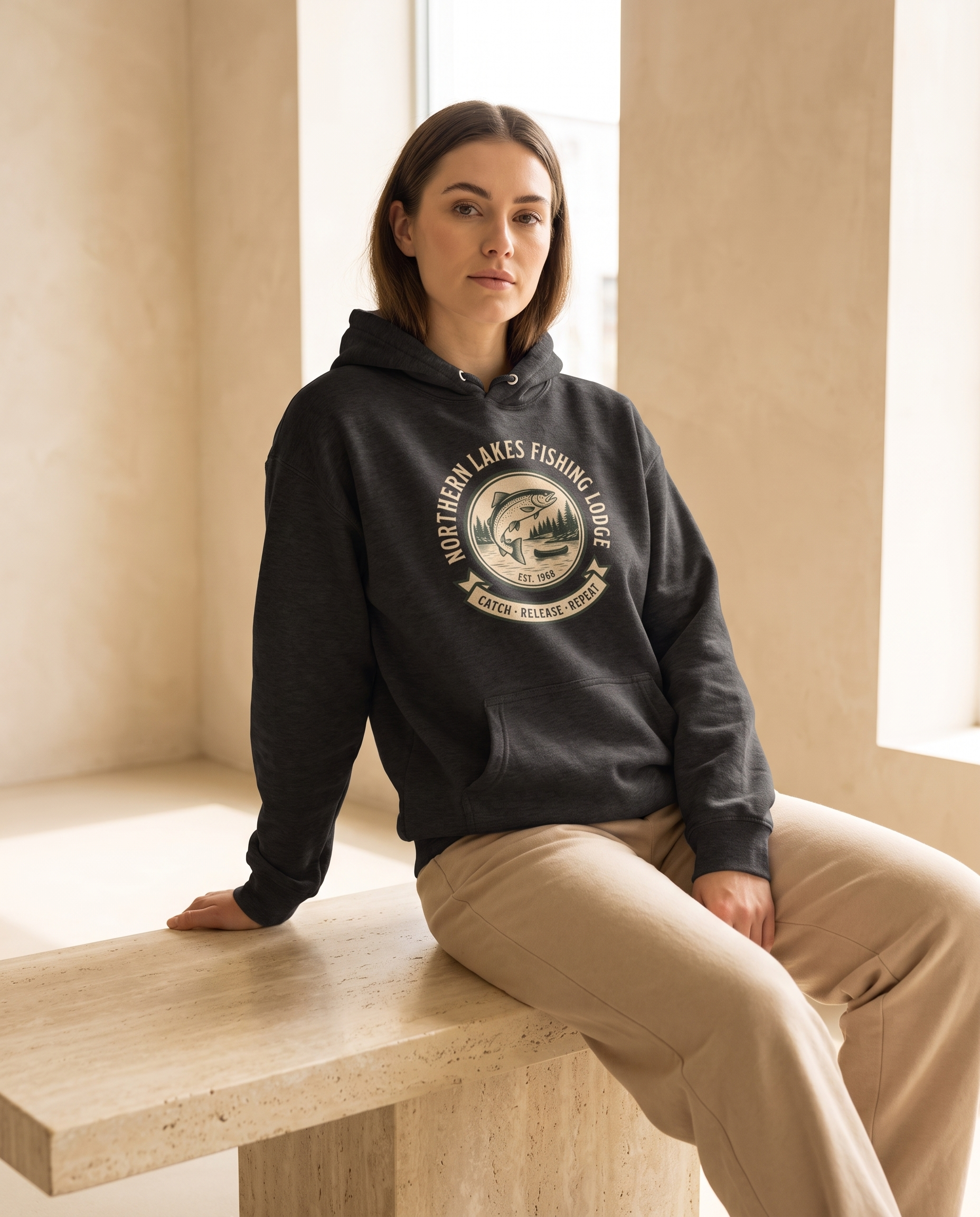 Northern Lakes Fishing Lodge Heavyweight Hoodie – Vintage 1958 Crest