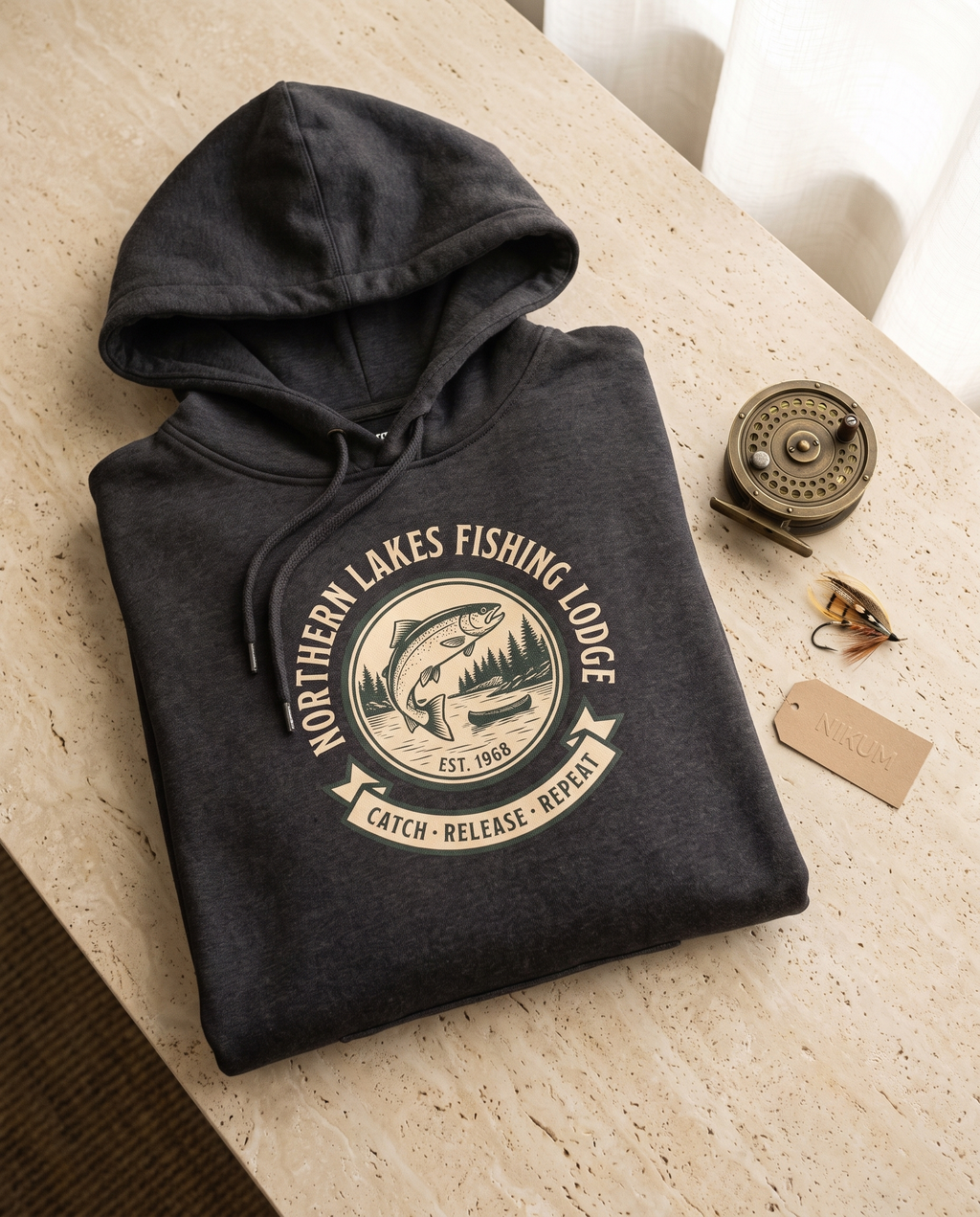 Northern Lakes Fishing Lodge Heavyweight Hoodie – Vintage 1958 Crest