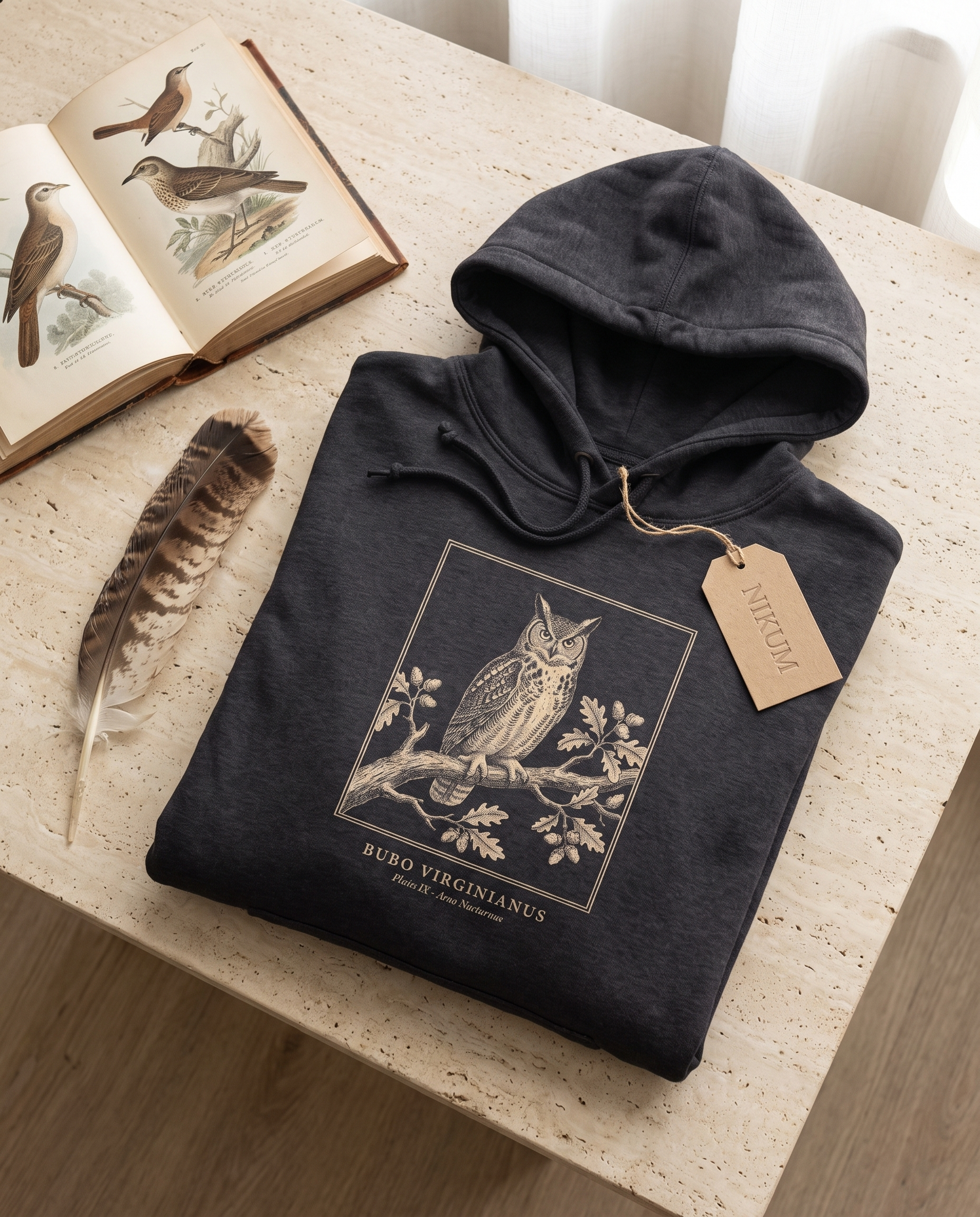 Great Horned Owl Engraving Heavyweight Hoodie – Bubo Virginianus Vintage Plate