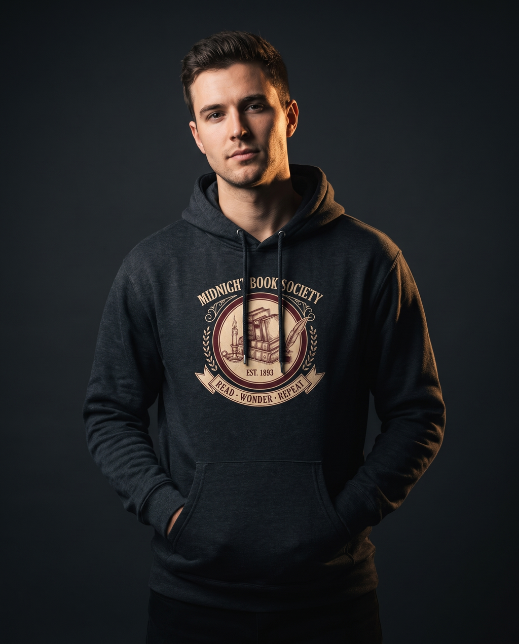 Midnight Book Society Heavyweight Hoodie – Vintage 1893 Crest