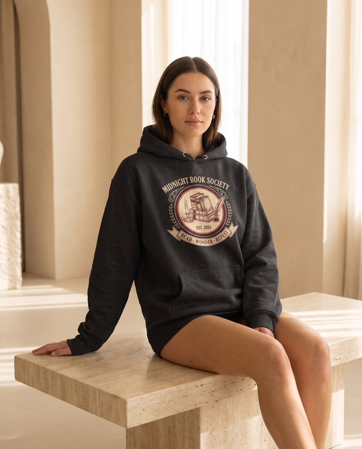Midnight Book Society Heavyweight Hoodie – Vintage 1893 Crest