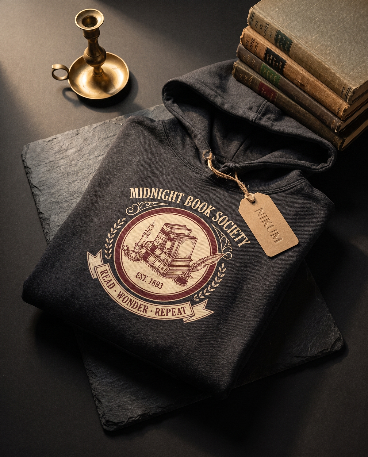 Midnight Book Society Heavyweight Hoodie – Vintage 1893 Crest