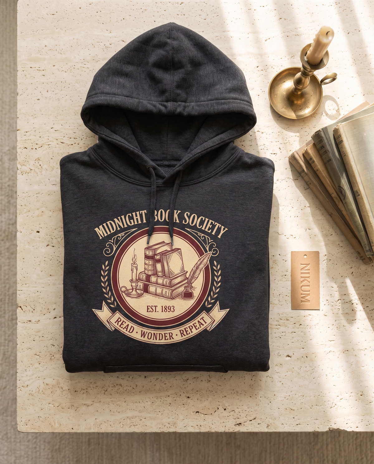 Midnight Book Society Heavyweight Hoodie – Vintage 1893 Crest