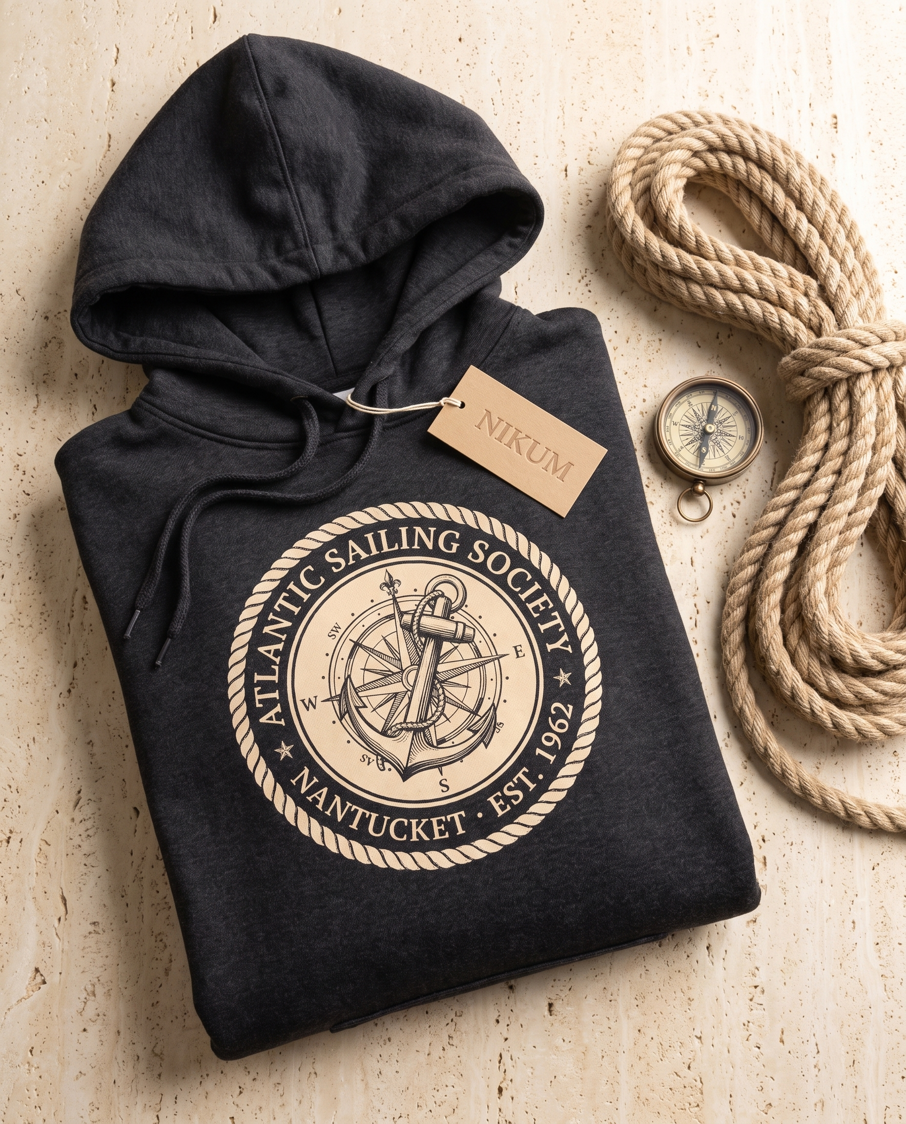 Atlantic Sailing Society Heavyweight Hoodie – Vintage 1962 Nantucket Crest