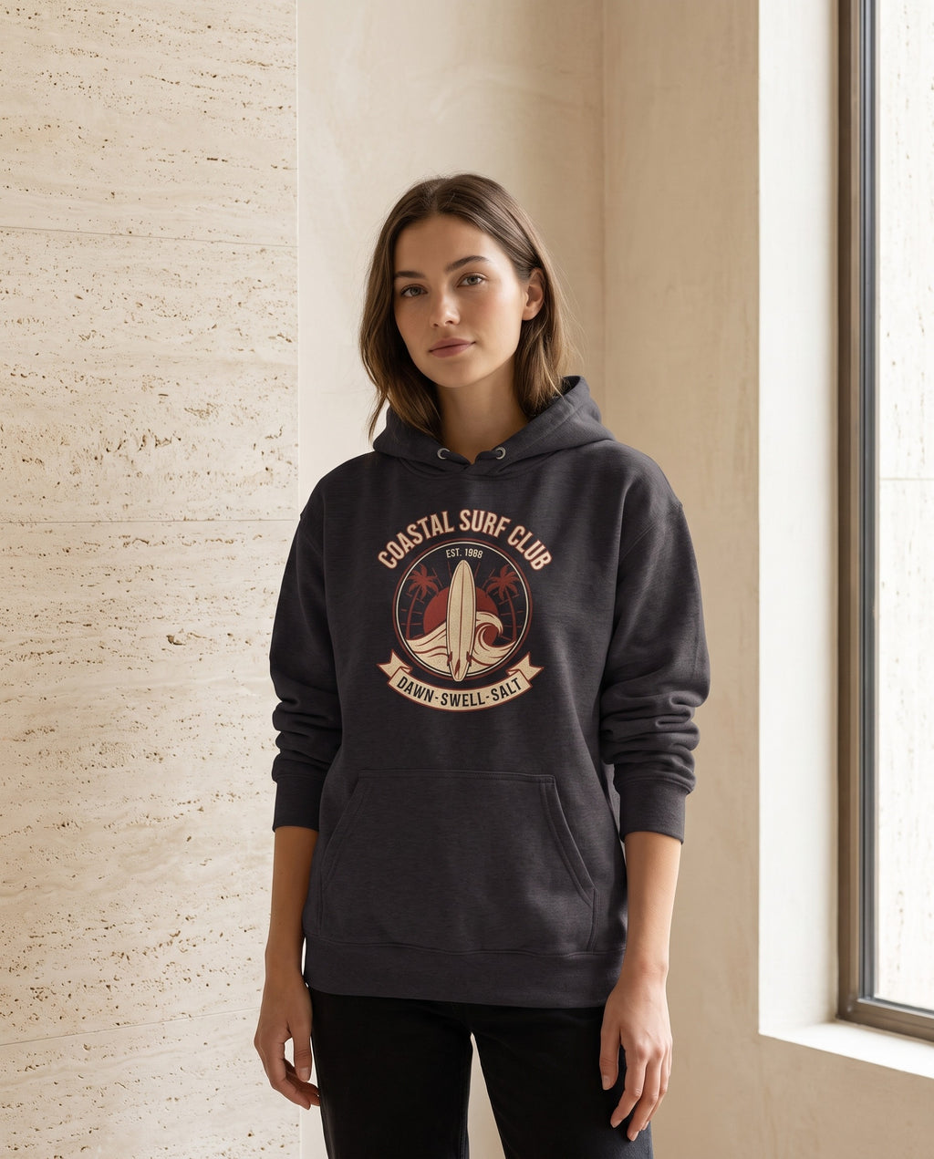 Coastal Surf Club Heavyweight Hoodie – Vintage 1968 Crest