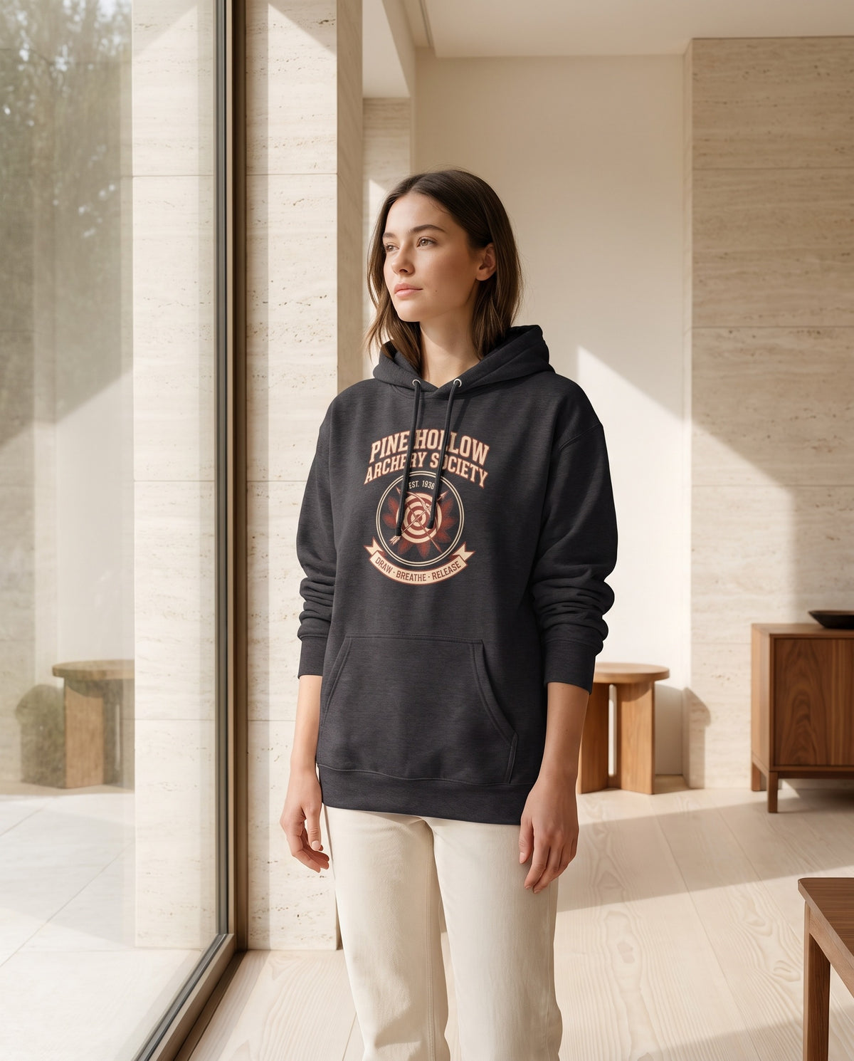 Pine Hollow Archery Society Heavyweight Hoodie – Vintage 1938 Crest
