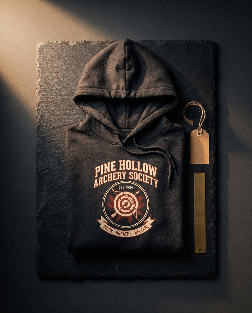 Pine Hollow Archery Society Heavyweight Hoodie – Vintage 1938 Crest