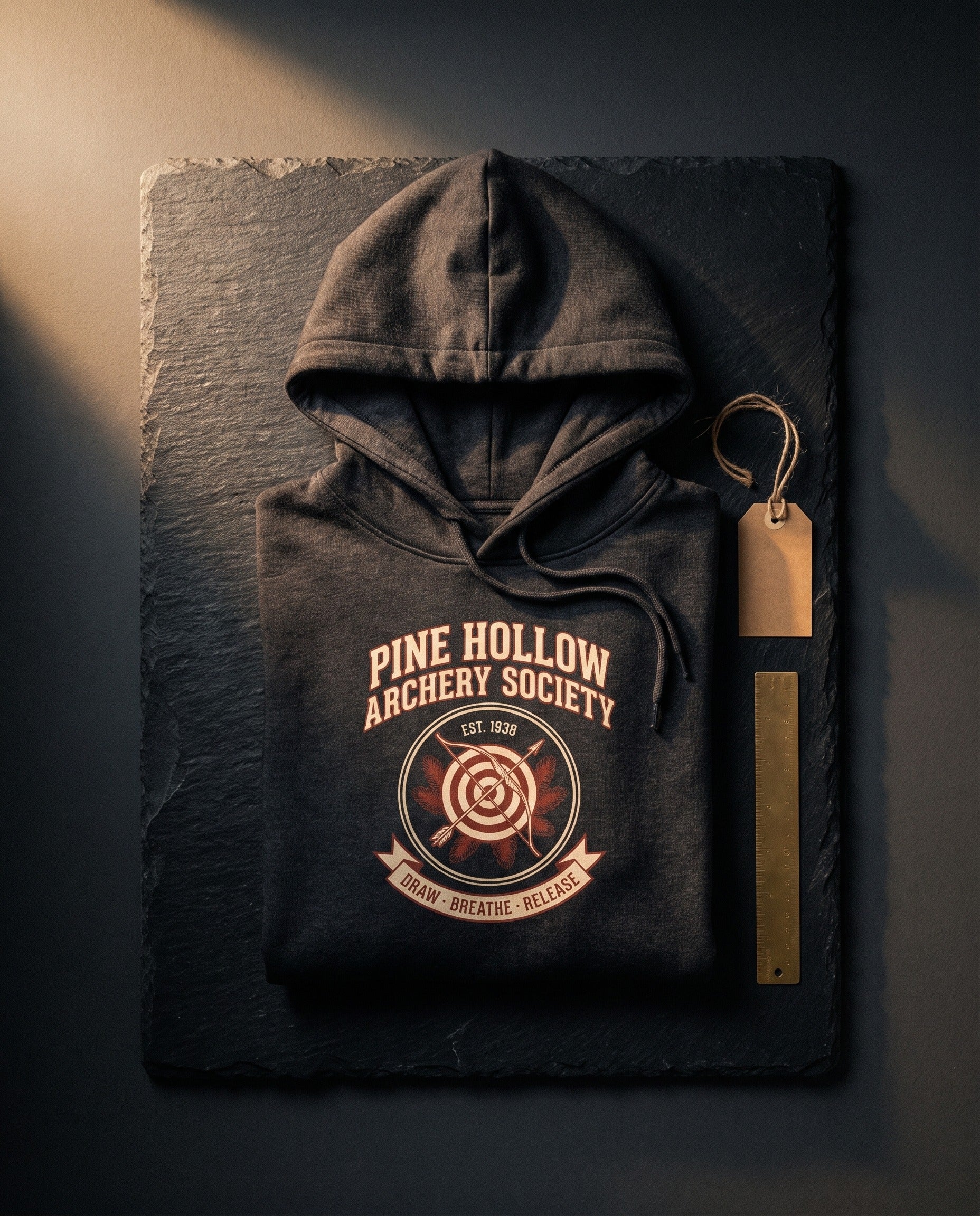 Pine Hollow Archery Society Heavyweight Hoodie – Vintage 1938 Crest