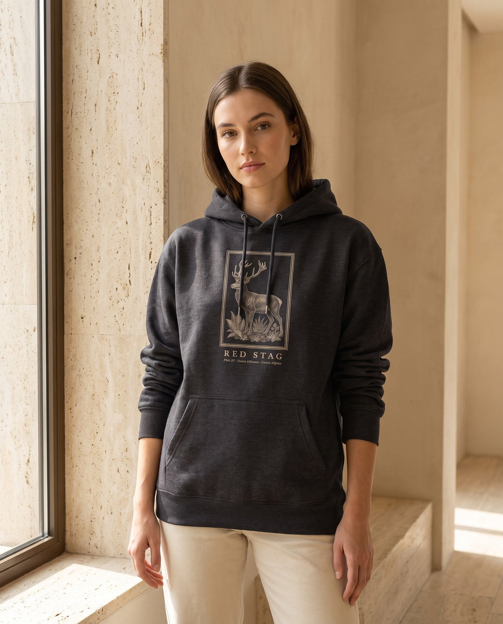Red Stag Engraving Heavyweight Hoodie – Cervus Elaphus Plate