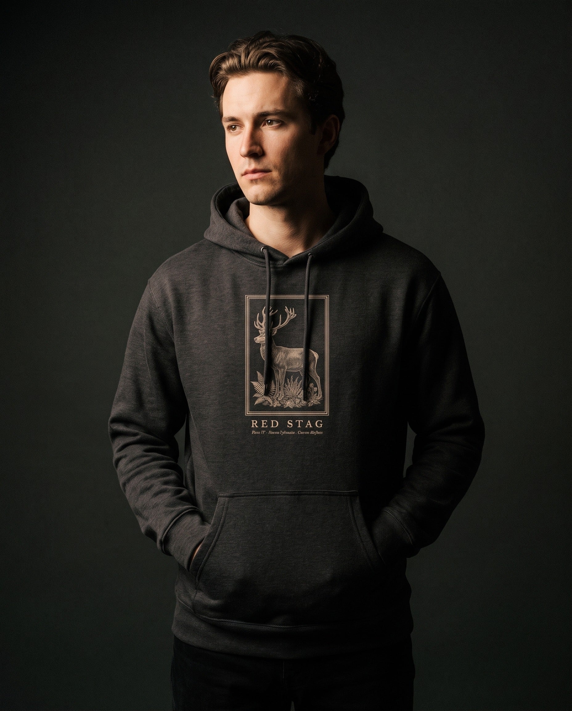 Red Stag Engraving Heavyweight Hoodie – Cervus Elaphus Plate