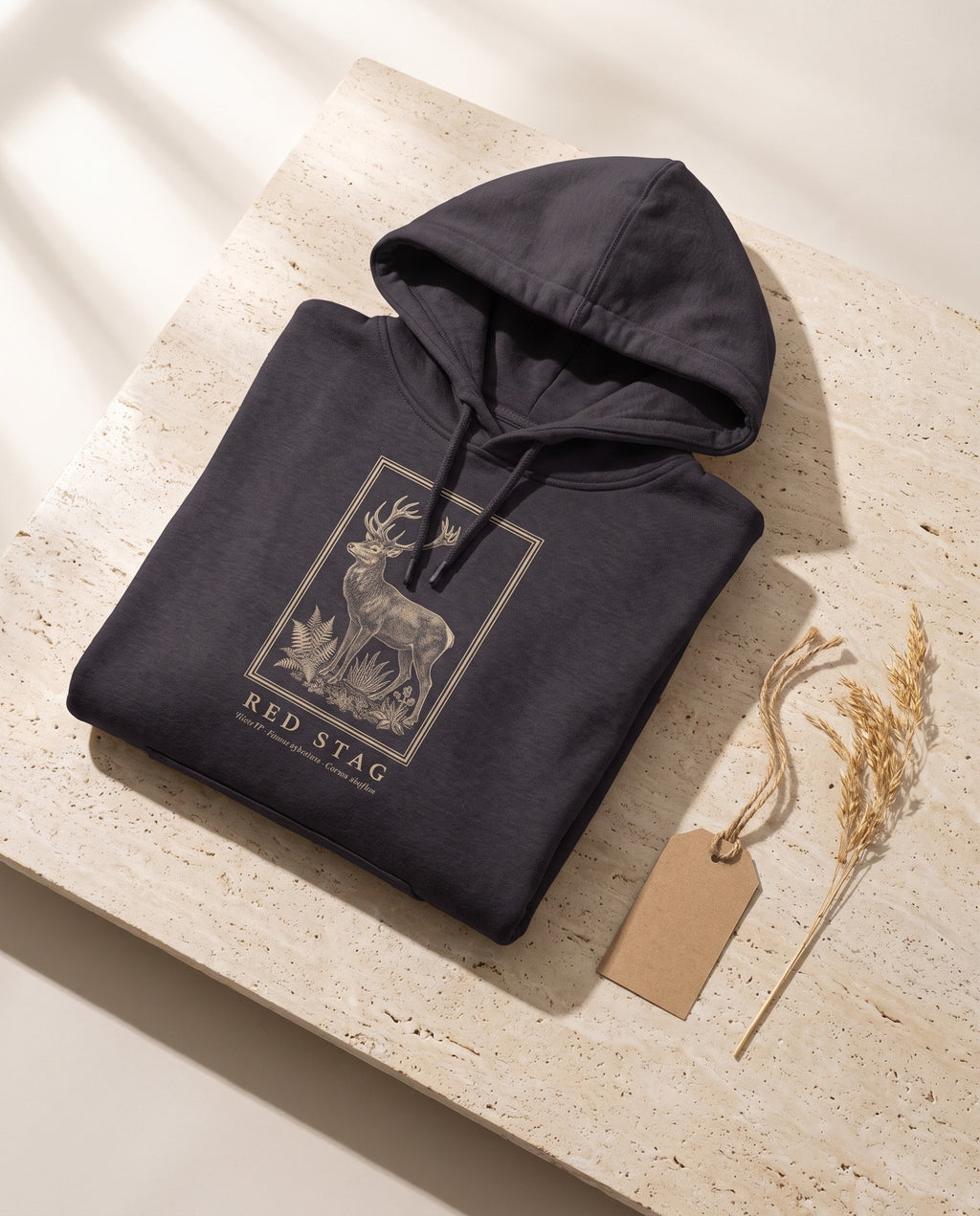 Red Stag Engraving Heavyweight Hoodie – Cervus Elaphus Plate