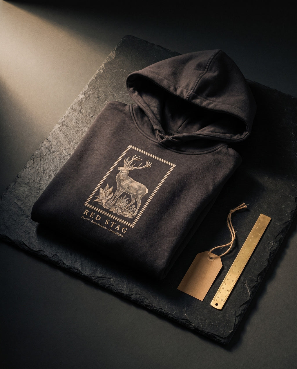 Red Stag Engraving Heavyweight Hoodie – Cervus Elaphus Plate