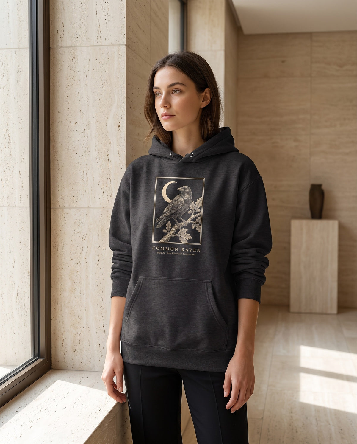 Raven Engraving Heavyweight Hoodie – Corvus Corax Plate