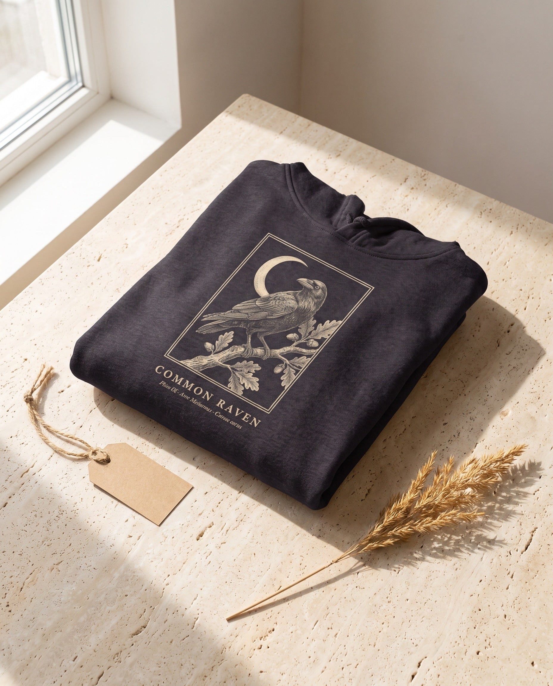 Raven Engraving Heavyweight Hoodie – Corvus Corax Plate