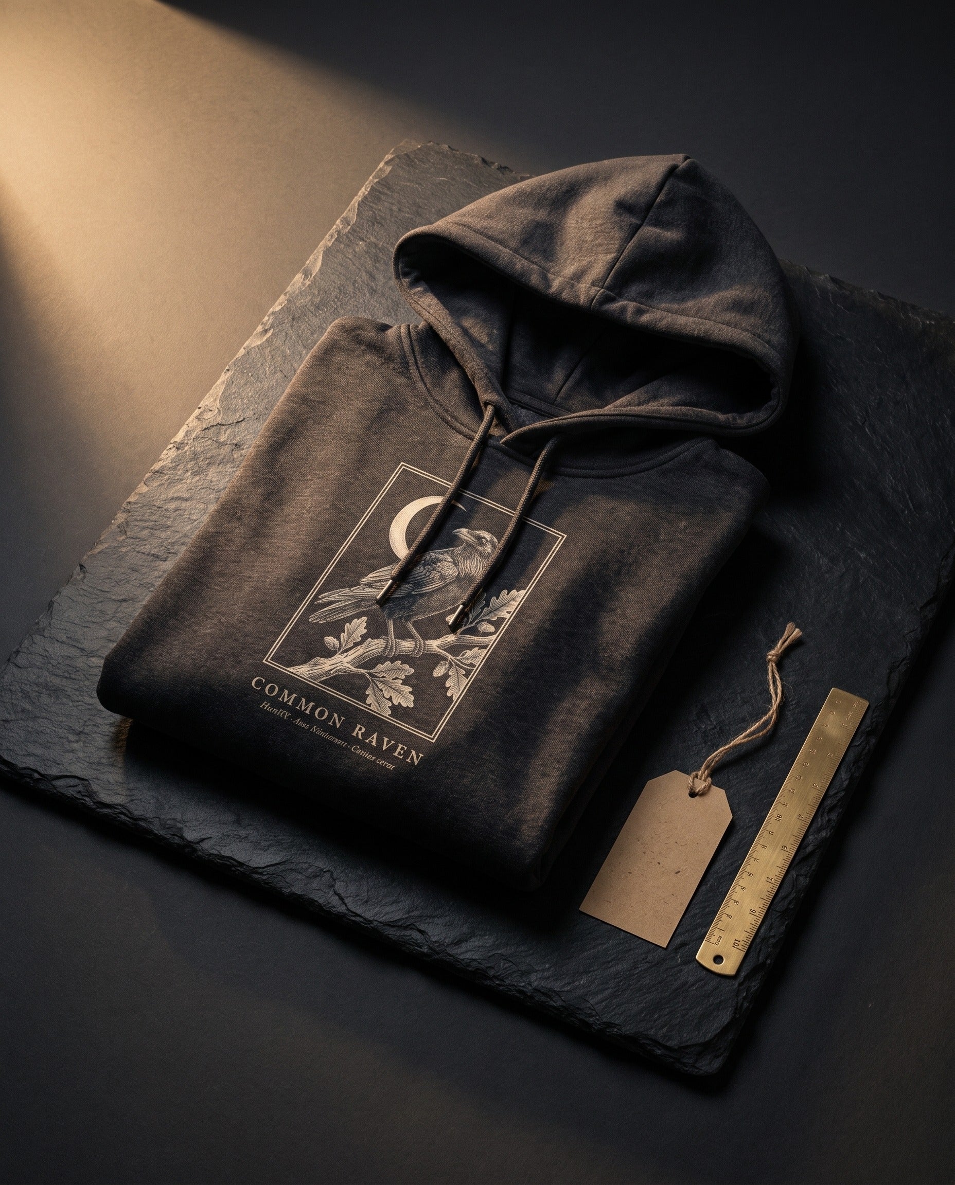 Raven Engraving Heavyweight Hoodie – Corvus Corax Plate