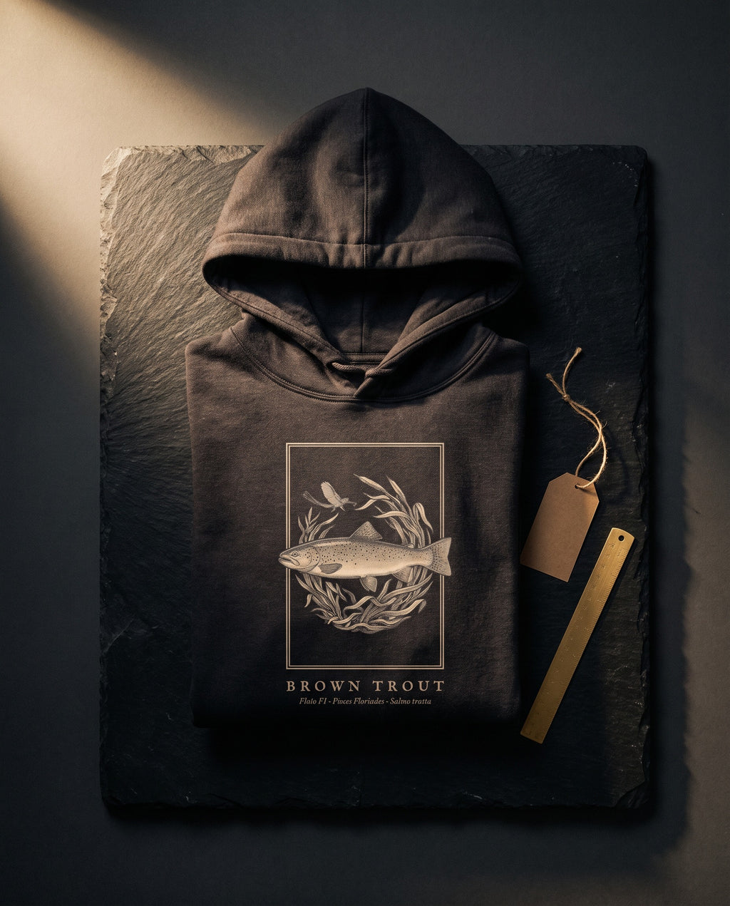 Brown Trout Engraving Heavyweight Hoodie – Salmo Trutta Plate