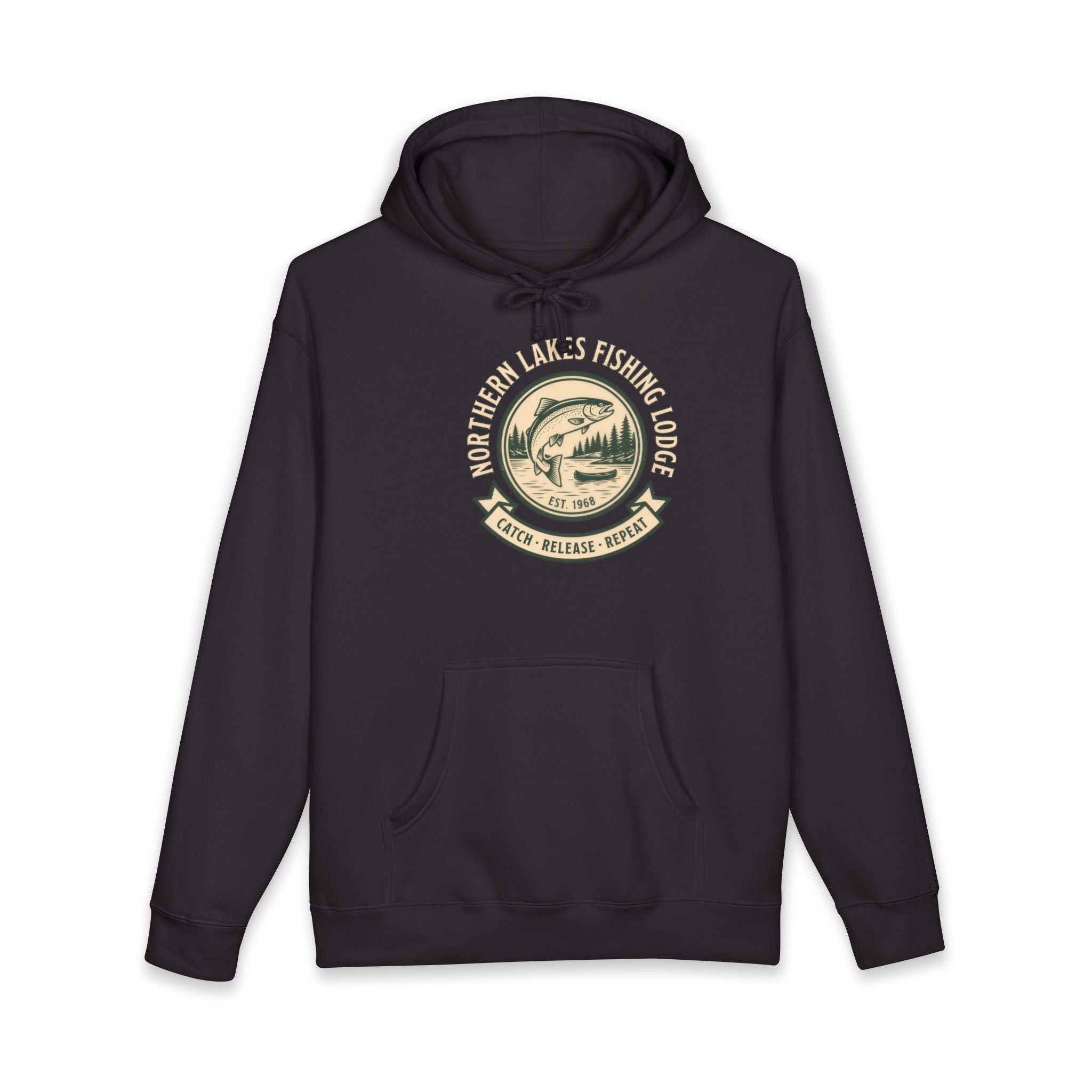 Northern Lakes Fishing Lodge Heavyweight Hoodie – Vintage 1958 Crest